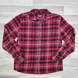 EDDIE BAUER Mens Red Blue Plaid Longsleeve Button Front Shirt Size Medium